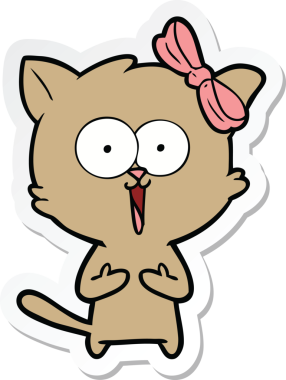 Bir insan tarafından çizilmiş çizgi film kedisinin çıkartması.