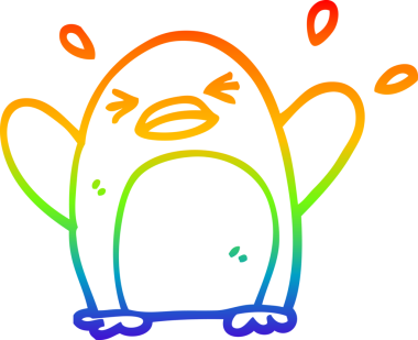 Bir insan tarafından çizilmiş kanat çırpan penguen çizgi çizimi.