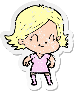 Bir insan tarafından çizilmiş, karikatür dostu bir kızın sıkıntılı çıkartması.