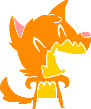 Bir insan tarafından çizilmiş gülen tilki düz renkli çizgi film.