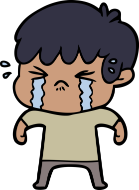 Bir insan tarafından çizilmiş ağlayan çizgi film çocuğu.