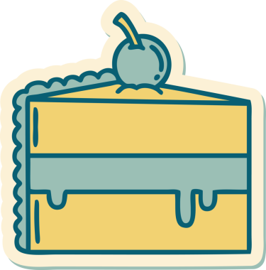 Bir insan tarafından çizilmiş çikolatalı pastanın geleneksel stiliyle dövme çıkartması.