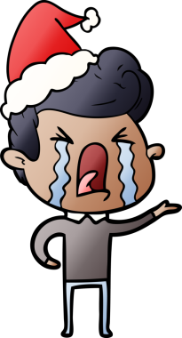 Bir insan tarafından çizilmiş, ağlayan, Noel Baba şapkası takan bir adamın gradyan çizimi.