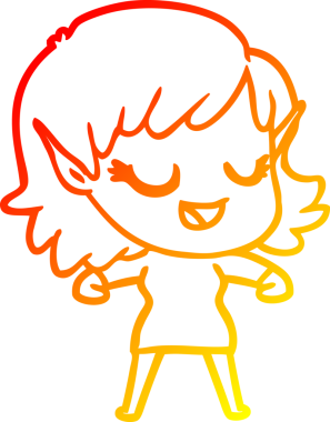 Bir insan tarafından çizilmiş mutlu bir elf kızı çizimi.