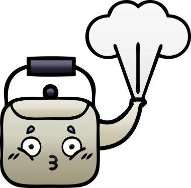 Bir insan tarafından çizilmiş dumanı tüten bir çaydanlığın gölgeli çizgi filmi.