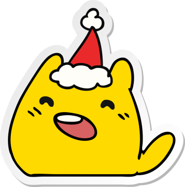 Bir insan tarafından çizilmiş kawaii kedisinin el çizimi Noel çıkartması.