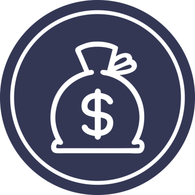 Bir insan tarafından çizilmiş para çuvalı dairesel simge