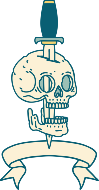 Bir insan tarafından çizilmiş geleneksel bir kafatası dövmesi.