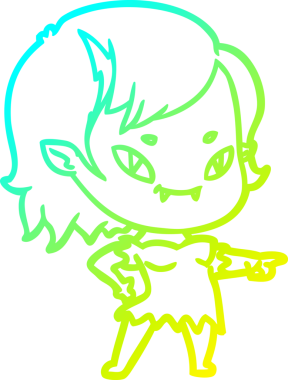 Bir insan tarafından çizilmiş soğuk gradyan çizgi film karakteri arkadaş canlısı vampir kızın çizimi