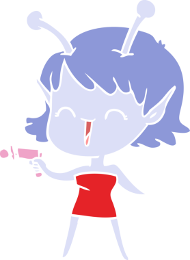 Bir insan tarafından çizilmiş düz renkli uzaylı kız çizgi filmi.