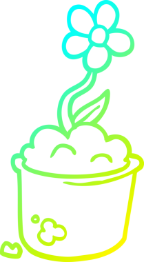 Bir insan tarafından çizilmiş bir çiçek saksının soğuk gradyan çizgisi.