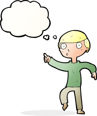 Çizgi filmci çocuk bir insan tarafından çizilmiş düşünce balonuyla işaret ediyor.