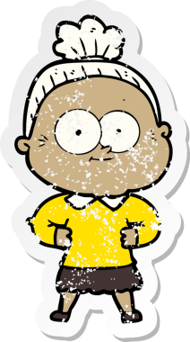 Bir insan tarafından çizilmiş mutlu, yaşlı bir kadının sıkıntılı çıkartması.