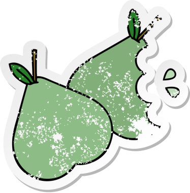 Bir insan tarafından çizilmiş yeşil armut karikatürünün sıkıntılı çıkartması.