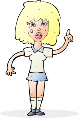 Bir insan tarafından çizilmiş fikirli sert kadın çizgi filmi.