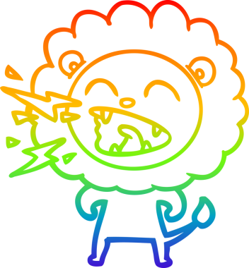 Gökkuşağı gradyan çizgi çizimi Bir insan tarafından çizilmiş kükreyen bir aslan