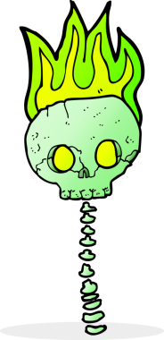 Bir insan tarafından çizilmiş ürkütücü kafatası ve omurga.