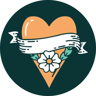 Bir insan tarafından çizilmiş kalp çiçeği ve pankartın ikonik dövme şekli