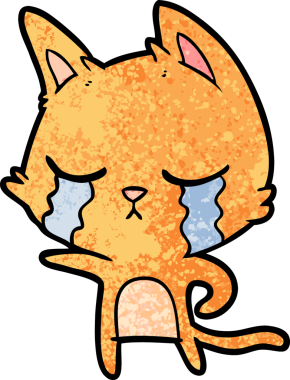 Bir insan tarafından çizilmiş ağlayan çizgi film kedisi.