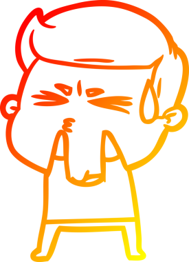 Bir insan tarafından çizilmiş terleyen bir çizgi film karakterinin sıcak çizgi çizimi.