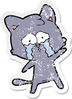 Bir insan tarafından çizilmiş ağlayan bir çizgi film kedisinin sıkıntılı çıkartması.