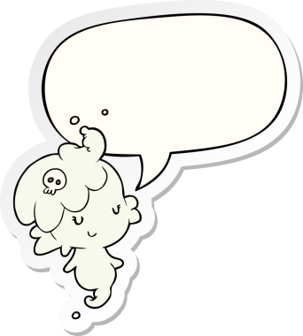 Bir insan tarafından çizilmiş konuşma balonu çıkartmalı şirin hayalet kız.