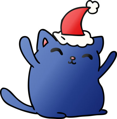 Bir insan tarafından çizilmiş kawaii kedisinin el çizimi gradyan çizgi filmi.