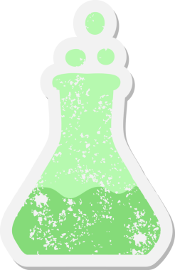 Bir insan tarafından çizilmiş köpüren kimyasal iksir grunge çıkartması.