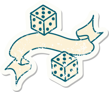 Bir insan tarafından çizilmiş zar sancağıyla eski bir etiket.