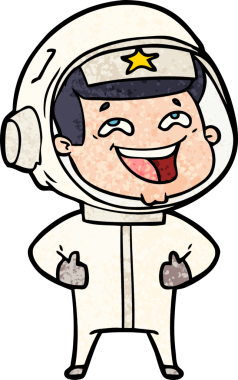 Bir insan tarafından çizilmiş gülen astronot çizgi filmi.