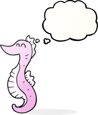 Bir insan tarafından çizilmiş serbest çizim düşünce balonu karikatürü deniz atı.