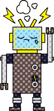 Bir insan tarafından çizilmiş ağlayan bir robotun çizgi romanı.