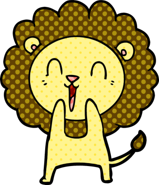 Bir insan tarafından çizilmiş gülen aslan çizgi filmi.