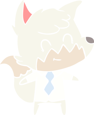 Bir insan tarafından çizilmiş düz renkli çizgi film mutlu tilki