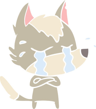 Bir insan tarafından çizilmiş düz renkli ağlayan kurt resmi.