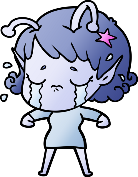 Bir insan tarafından çizilmiş ağlayan uzaylı kız çizgi filmi.