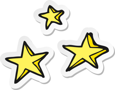 Bir çizgi film dekoratif yıldızının çıkartması bir insan tarafından çizilmiş.