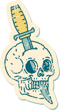 Bir insan tarafından çizilmiş bir kafatasının sembolik dövmeli görüntüsü.