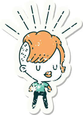 Bir insan tarafından çizilmiş dövme stili hippi bir kızın eski bir çıkartması.