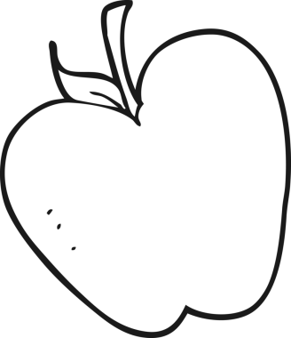 Bir insan tarafından çizilmiş siyah beyaz çizgi film elması