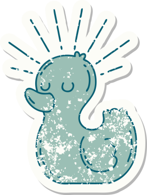 Bir insan tarafından çizilmiş eski bir dövme stili plastik ördek çıkartması.