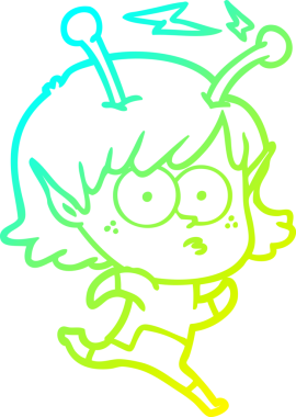 Bir insan tarafından çizilmiş bir uzaylı kız çizgi filmi.