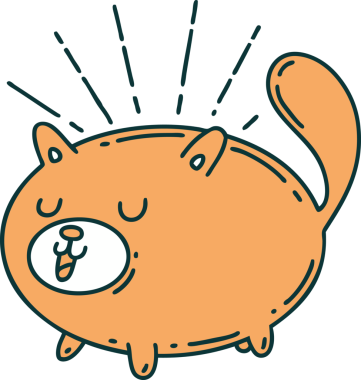 Bir insan tarafından çizilmiş geleneksel dövme stili mutlu bir kedinin çizimi