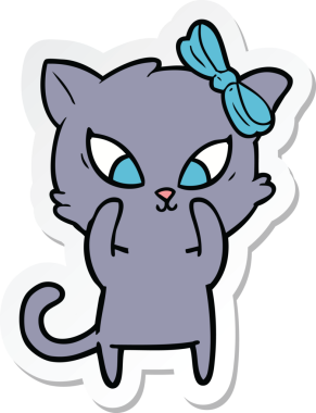 Bir insan tarafından çizilmiş çizgi film kedisinin çıkartması.