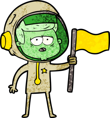 Bir insan tarafından çizilmiş yorgun astronot çizgi filmi.