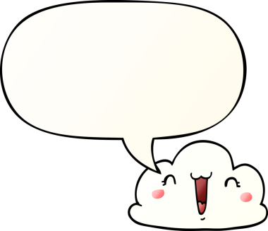 Tatlı çizgi film bulutu, konuşma baloncuğu, bir insan tarafından çizilmiş düzgün bir gradyan stil.