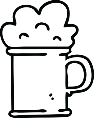 Bir insan tarafından çizilmiş garip bira karikatürü çizimi.