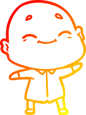 Bir insan tarafından çizilmiş mutlu, kel bir adamın sıcak çizgi çizimi.