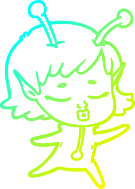 Bir insan tarafından çizilmiş bir uzaylı kız çizgi filmi.