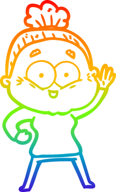 Gökkuşağı gradyan çizgi çizimi Bir insan tarafından çizilmiş mutlu yaşlı kadın